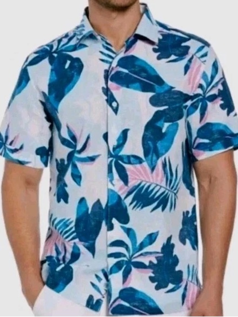 Cubavera Blue & Pink Tropical Button-Down Shirt